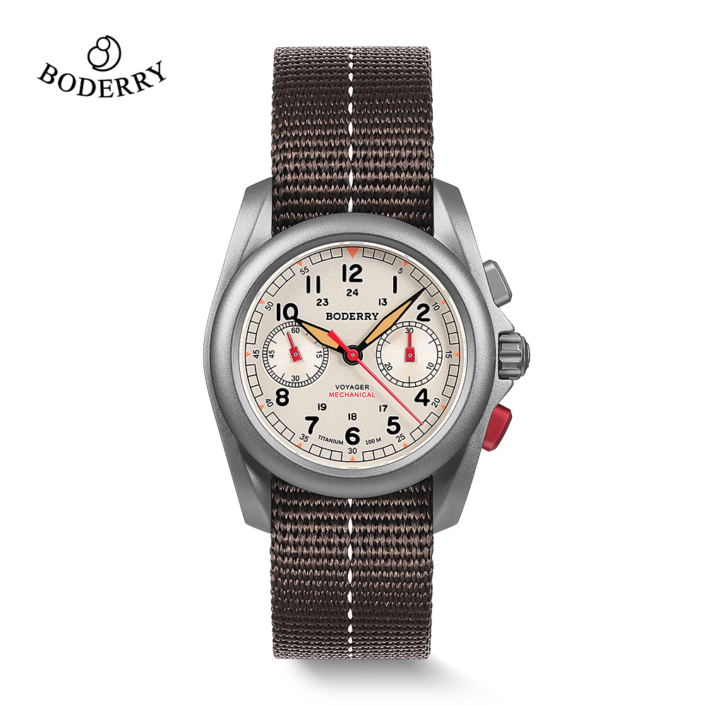 Titanium Sport Watch - BODERRY นาฬิกาข้อมือผู้ชายไทเทเนียมนาฬิกาโครโนกราฟแบรนด์ชั้นนำนาฬิกาข้อมือ 100M นาฬิกากันน้ำนาฬิกาทหารสำหรับชาย