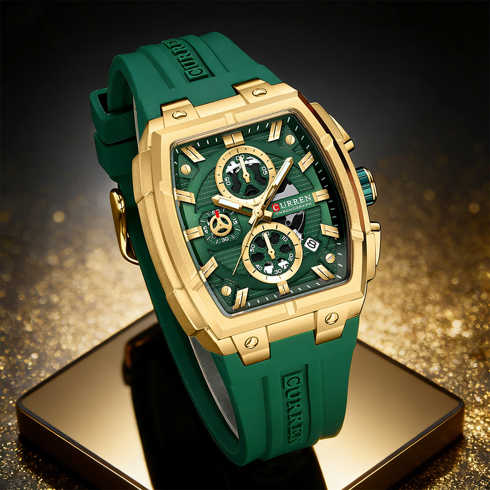 Luxury Watch Deals - CURREN นาฬิกาวินเทจสุดหรูสำหรับผู้ชายกีฬานาฬิกาข้อมือควอทซ์โครโนกราฟพร้อมสายซิลิโคน,วันที่,เรืองแสง
