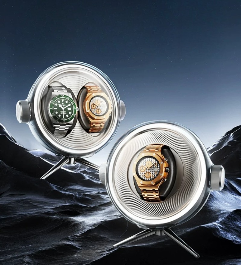 Zero Luxury Watch - เครื่องหมุนนาฬิกาอัตโนมัติสุดหรู ปราศจากแม่เหล็ก พร้อมไฟ LED เงียบสงบสำหรับใช้ในบ้าน อุปกรณ์หมุนนาฬิกาข้างเตียง