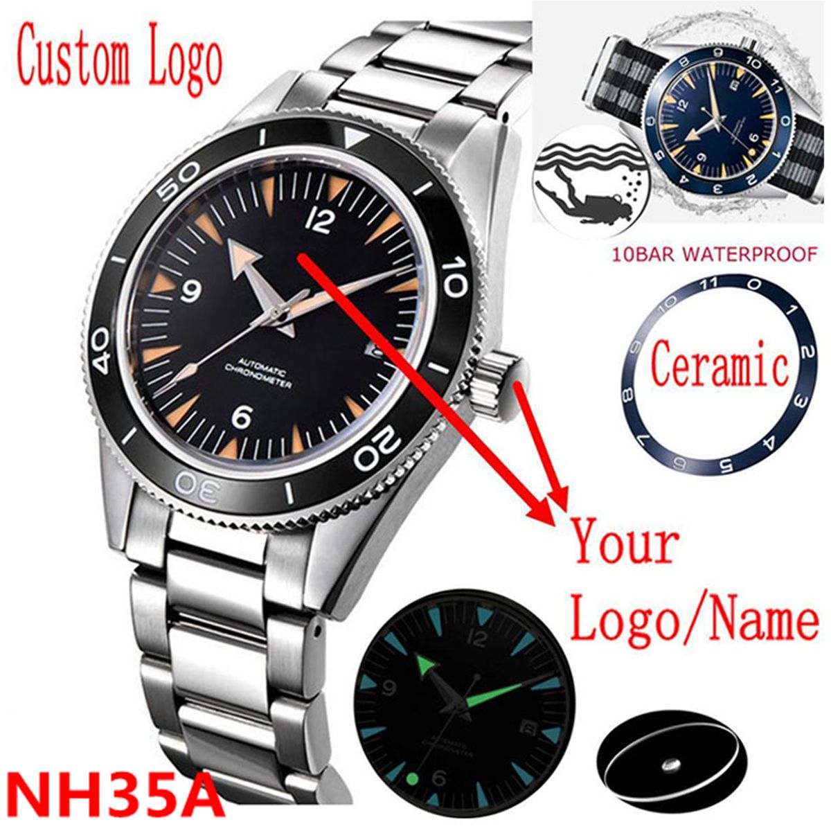 โลโก้ที่กําหนดเอง NH35 นาฬิกา  - Luxury Watch Deals บทวิจารณ์และราคา